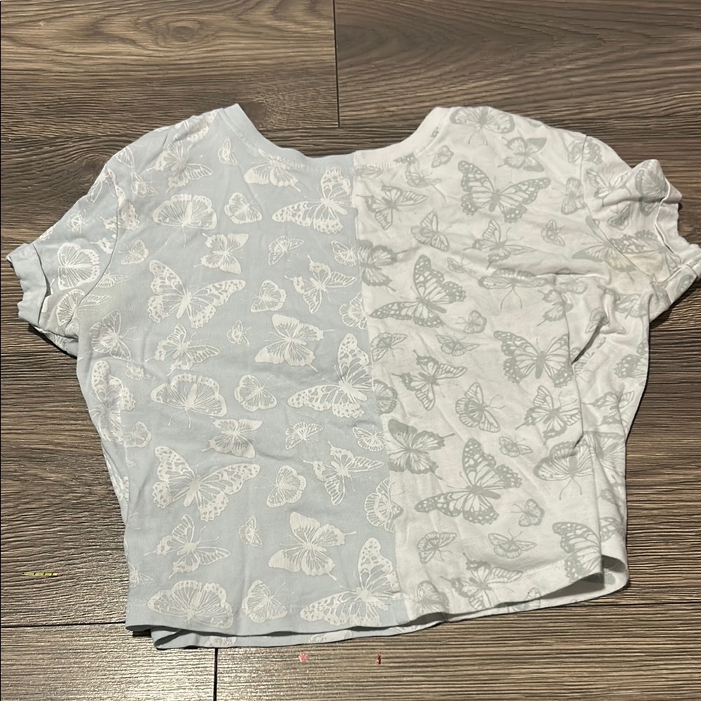 Butterfly Print Two-Tone T-Shirt